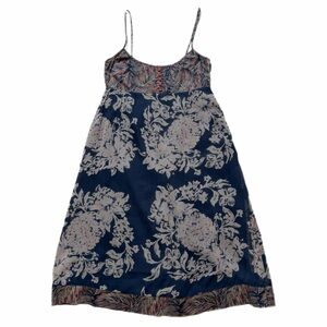 VTG Anthropologie Viola Viscose Georgette Navy Blue Floral Empire Waist Dress XS